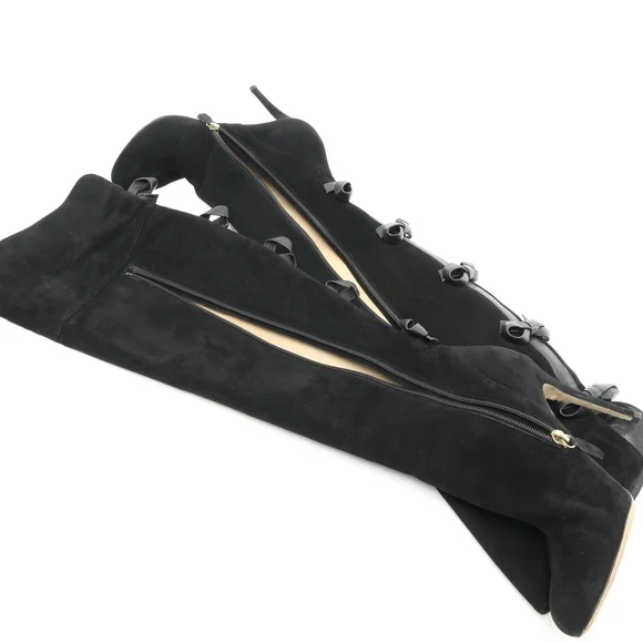 Valentino Bowtie Back Suede Leather OTK Over the Knee Boots Women EU 36.5 Black - Picture 13 of 13